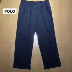 Ralph Lauren タック入りワイドスラックス ウールギャバジン ネイビー