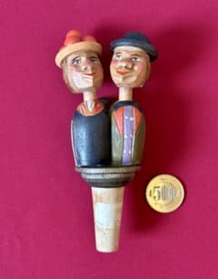 ドイツ製☆ハンドメイド木彫りからくり人形のワインボトルストッパー