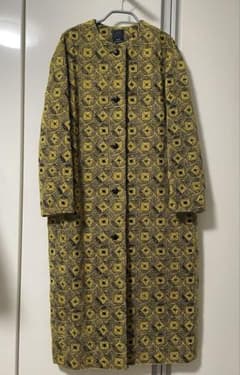 ミナペルホネンmina perhonenロングコート38ベルベット刺繍イエロー