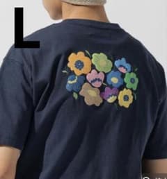 L ネイビー ボーイフレンド ニコアンド コラボ アソートフラワーT