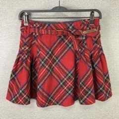 BURBERRY タータンチェック ウール フレア ミニスカート 36 レッド