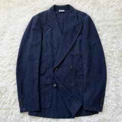 ドリスヴァンノッテン ダブルジャケット 44 ネイビー リネン混 - メルカリ
