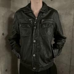 90's ギミック 本革レザー トラッカージャケット デザイン y2k