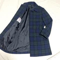 美品】ハリスツイード ロングステンカラーコート ブラックウォッチ