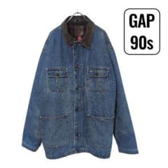 90s old GAP カバーオール 裏地付き 襟コーデュロイ 3本ステッチ