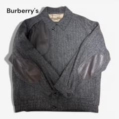 良品】Burberry ウール ツイードブルゾン M レザーパッチ チンスト付