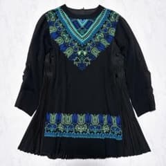 極美品】トクコプルミエヴォル チュニック 刺繍 プリーツ Aライン 黒 9