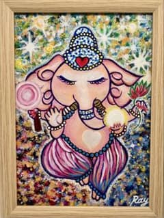 ガネーシャの絵画 作者Ray 額入れ - メルカリ