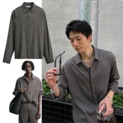 範*郎様 新品 ZARA しわ加工ストライプ柄フルイドシャツ S グレー