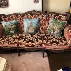 金華山 イタリア ビクトリアンスタイル 3人掛けソファ 赤色 花柄