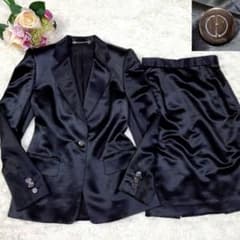美品 L グッチ シルク ウール スカートスーツ 黒 イタリア製 40 肩