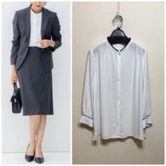 大きいサイズ 23区 バックサテンアムンゼンバイカラーブラウス(自由区