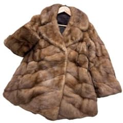 デミバフミンク リアルファーコート Lサイズ相当 横段デザイン 総丈