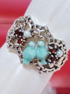 未使用品 碌山 青い鳥 ガーネット ベビー真珠 シルバー リング - メルカリ