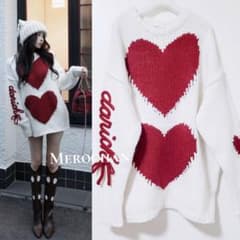 ダーリッチ ハートロゴローゲージニットチュニック ホワイト 美品