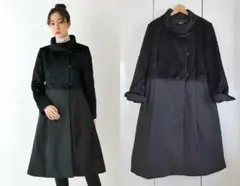 美品□ ヒロコビス□大きいサイズ15号□異素材ドッキングロングコート