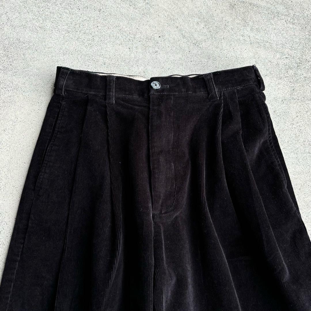 90s ヴィンテージ古着 2タック 太畝 コーデュロイパンツ 黒ブラック