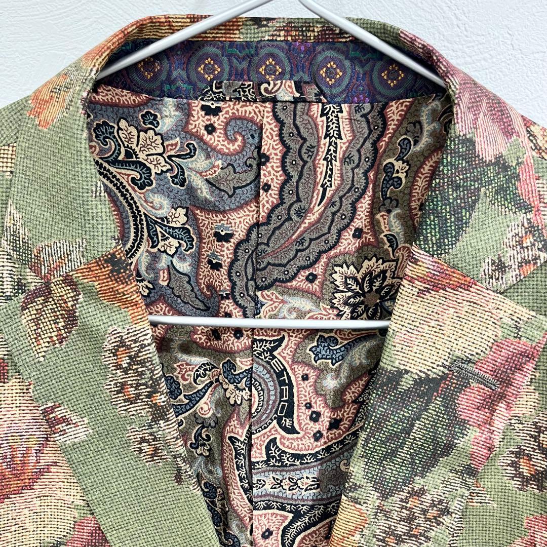 エトロ テーラードジャケット ETRO サイズ54 グリーン フラワー模様