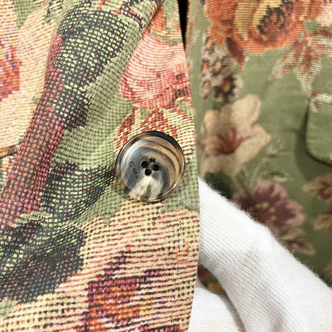 エトロ テーラードジャケット ETRO サイズ54 グリーン フラワー模様