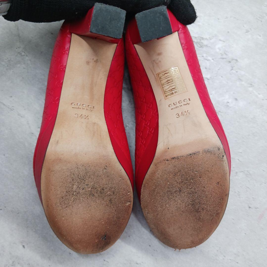 ✨美品✨ グッチ シマレザーオープントゥパンプス レッド 34.5 - メルカリ