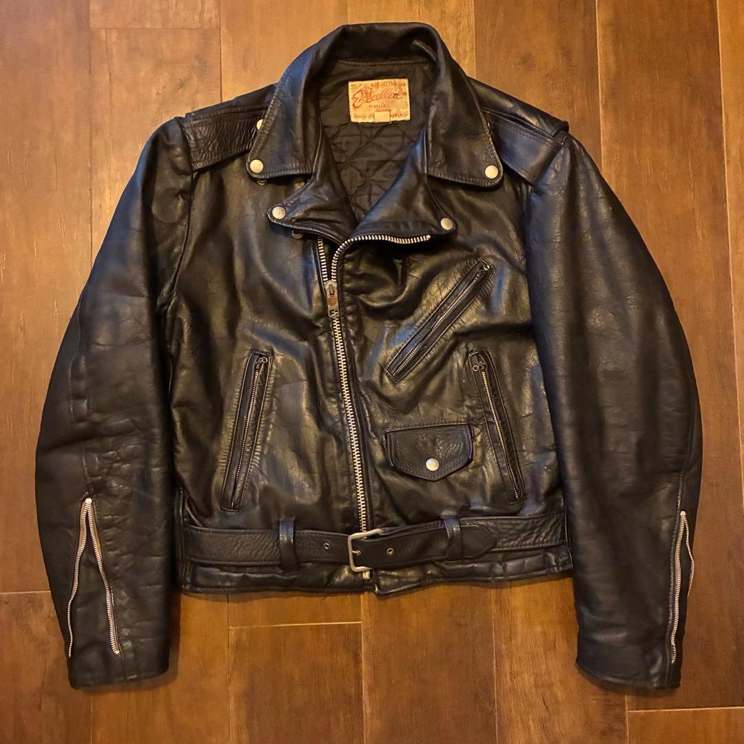 70s vintage excelled レザーダブルライダースジャケット 古着 70年代 USA製 EXCELLED アメリカン ダブルライダースジャケット メンズ