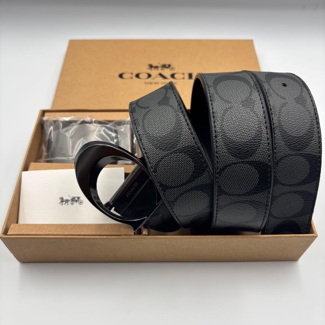 美品✨コーチCOACHシグネチャー フリーサイズ リバーシブル ベルト 箱