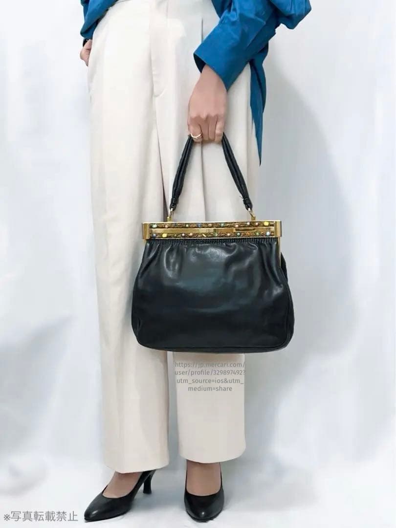 濱野皮革工藝 サンピエトロ 本革 天然石 がま口 ハンドバッグ ハマノ