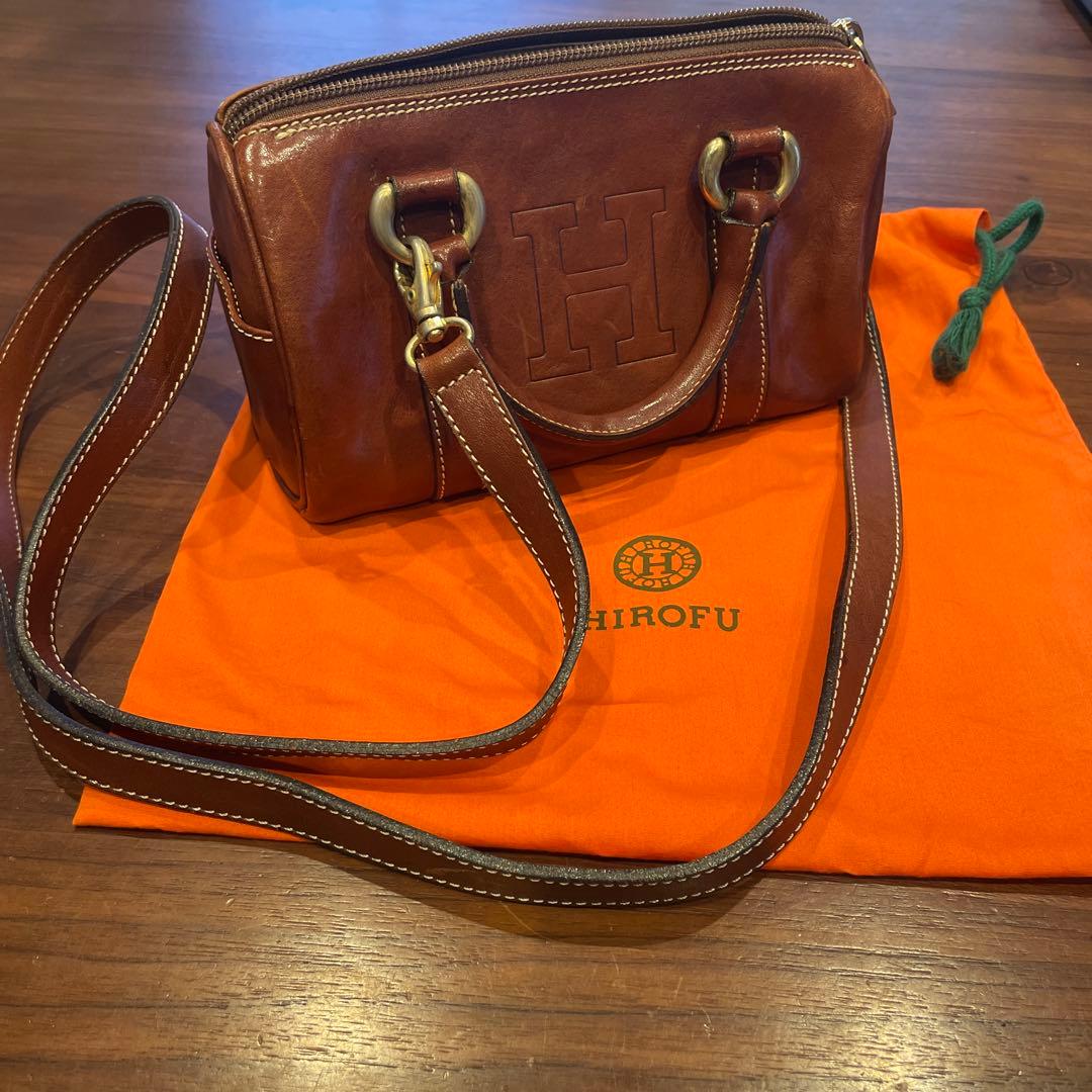 ヒロフ 2way 専用袋 ショルダーバッグ ミニボストン レザー ブラウン