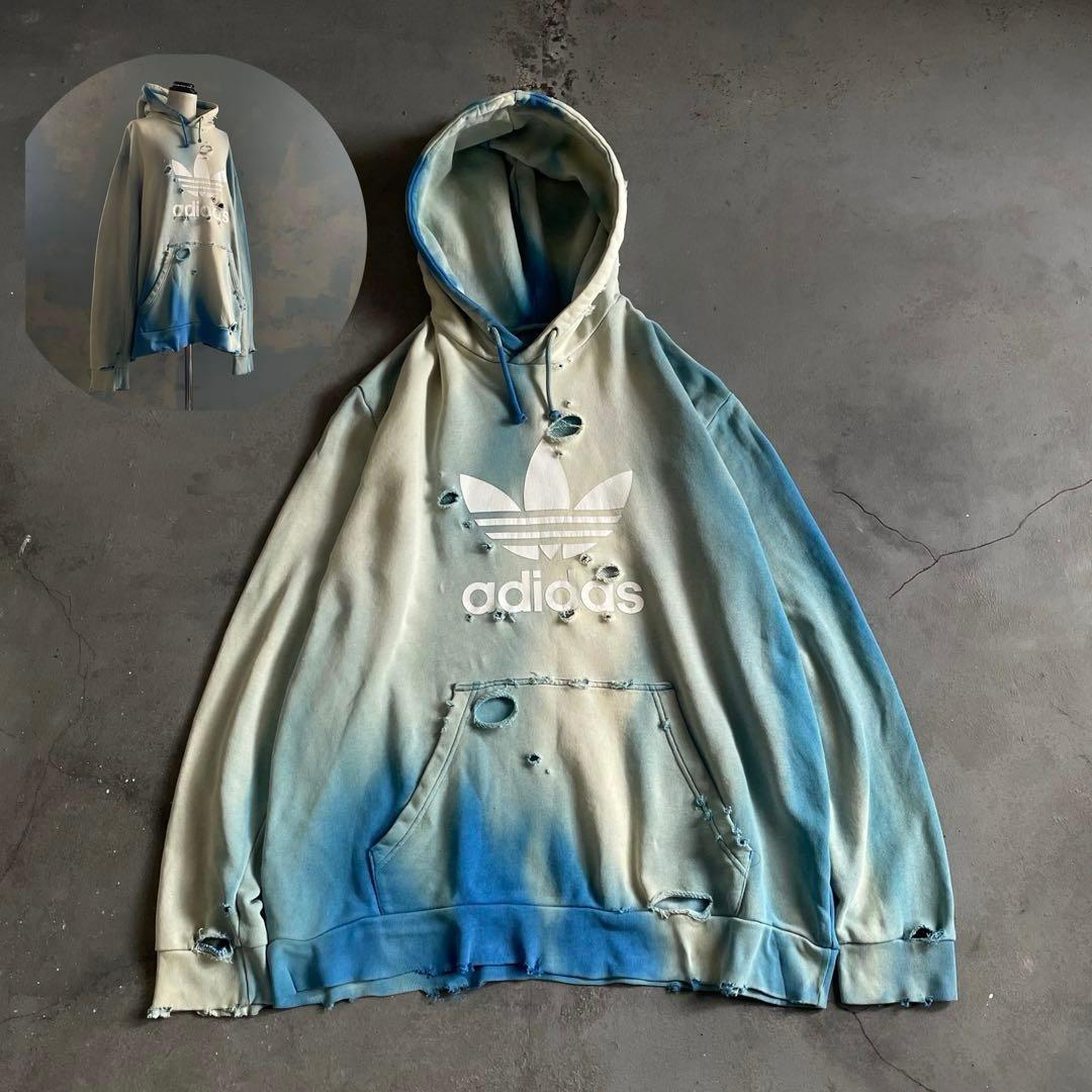 y2k“broken”4XO”フェード“ターコイズブルー“襤褸 hoodie - メルカリ