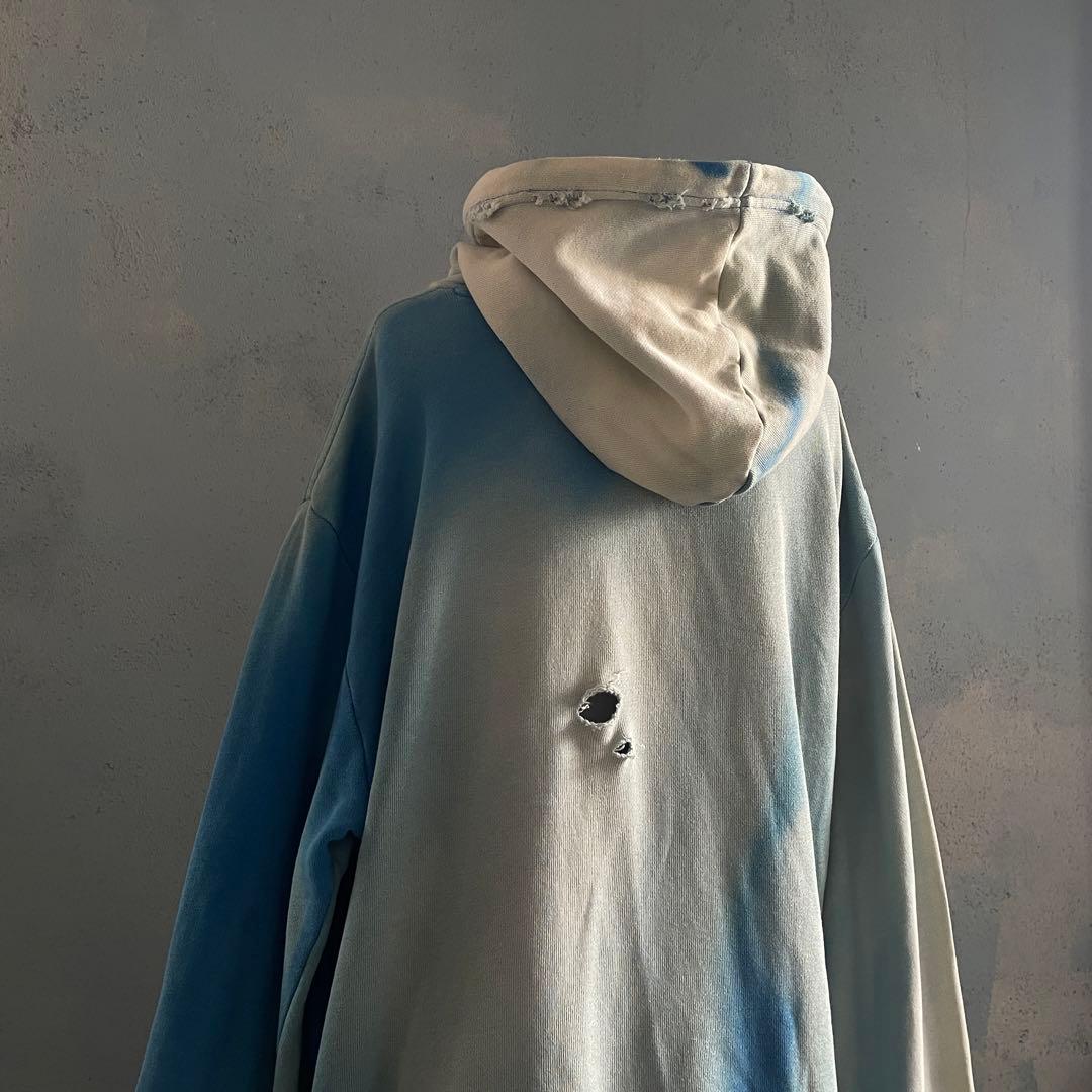 y2k“broken”4XO”フェード“ターコイズブルー“襤褸 hoodie - メルカリ