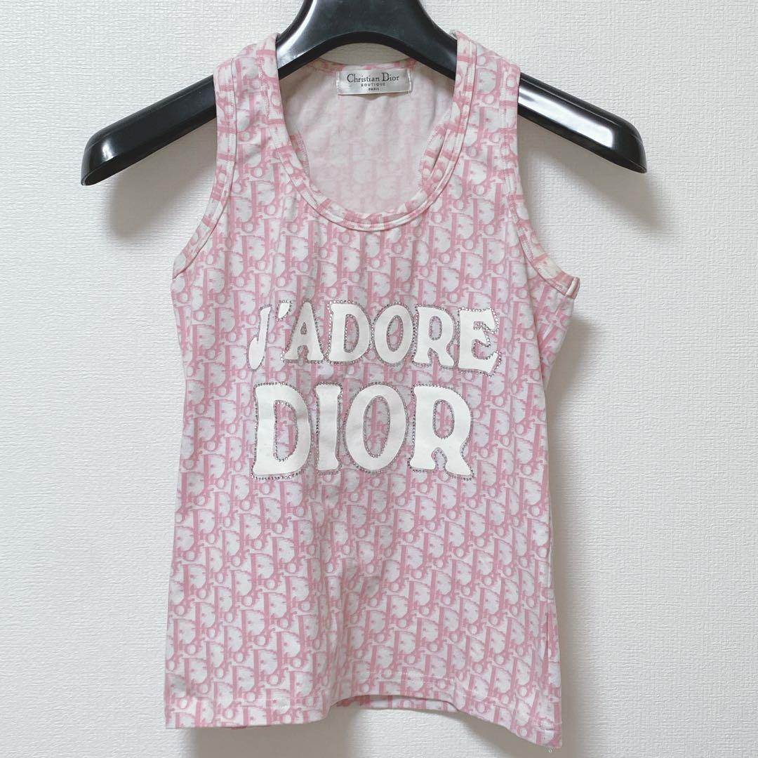 Christian Dior タンクトップ ピンク 総柄 ラインストーン - メルカリ