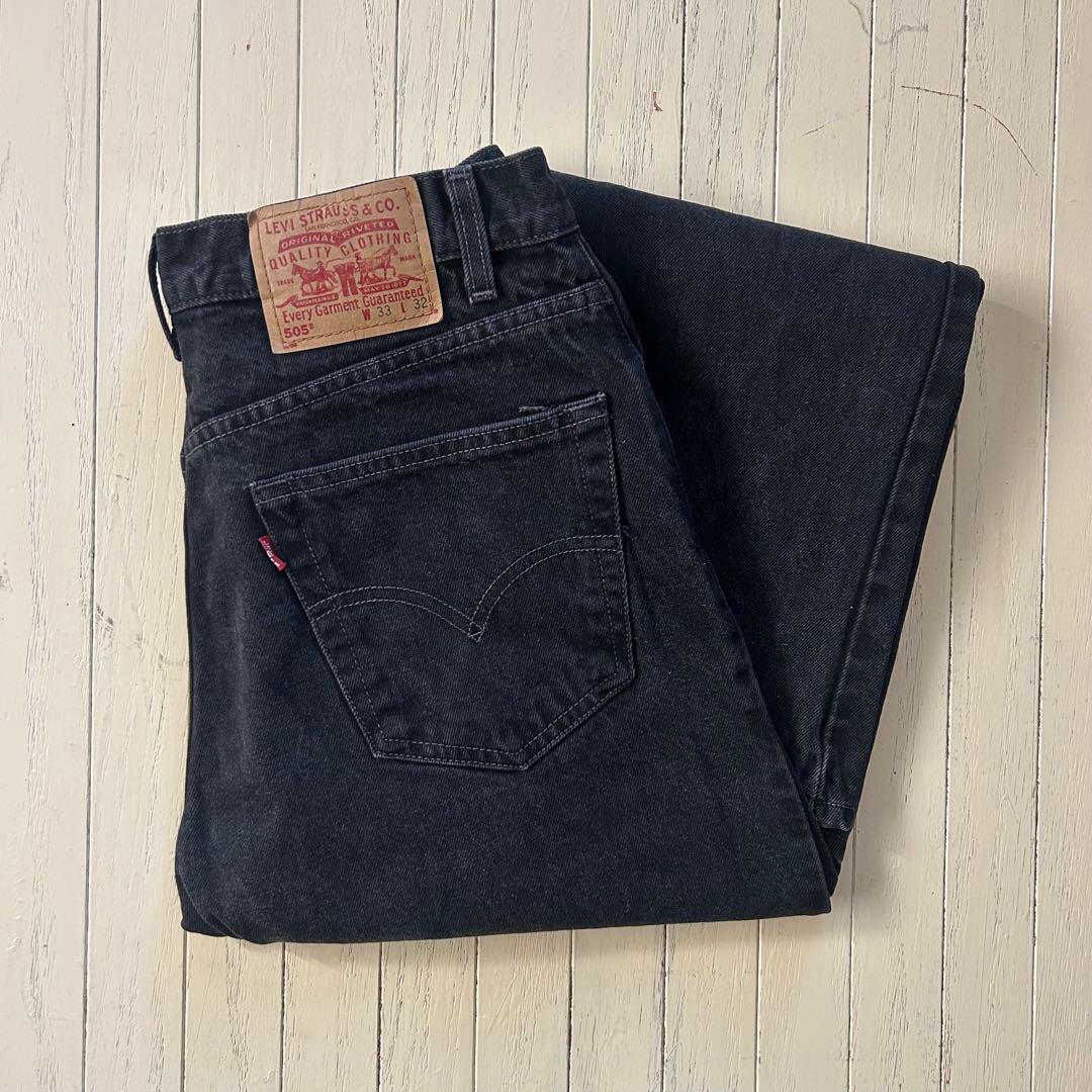 美品 90s リーバイス505 後染めブラックデニム 99年製 W33 真っ黒