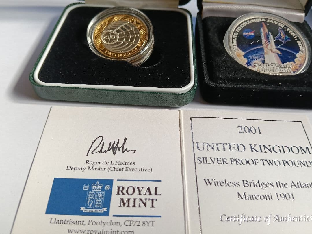 マルコニー大西洋横断無線通信100周年記念銀貨＆コロンビア号追悼記念