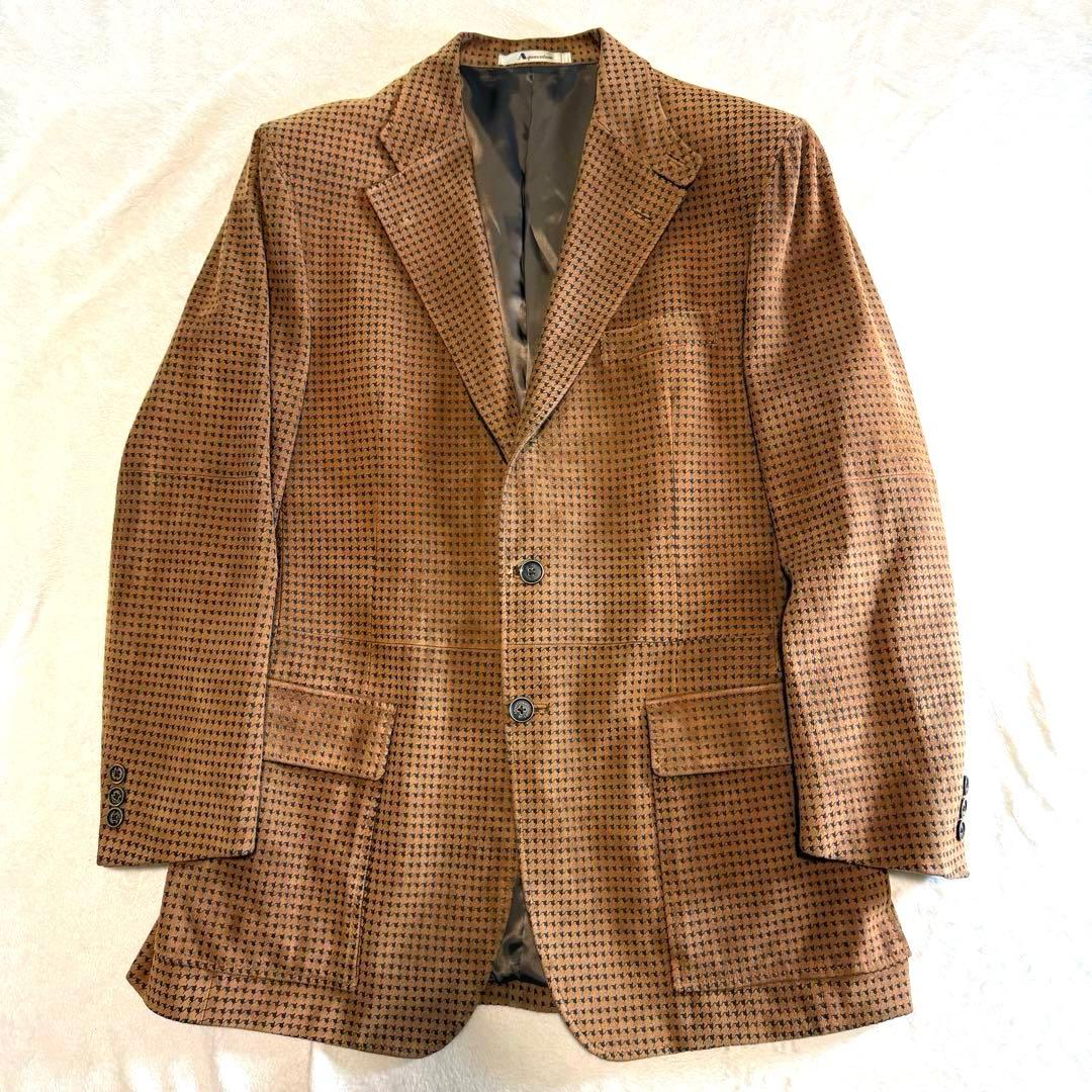 アクアスキュータム 羊革 ラムレザー ヌバック 千鳥格子 ジャケット 激