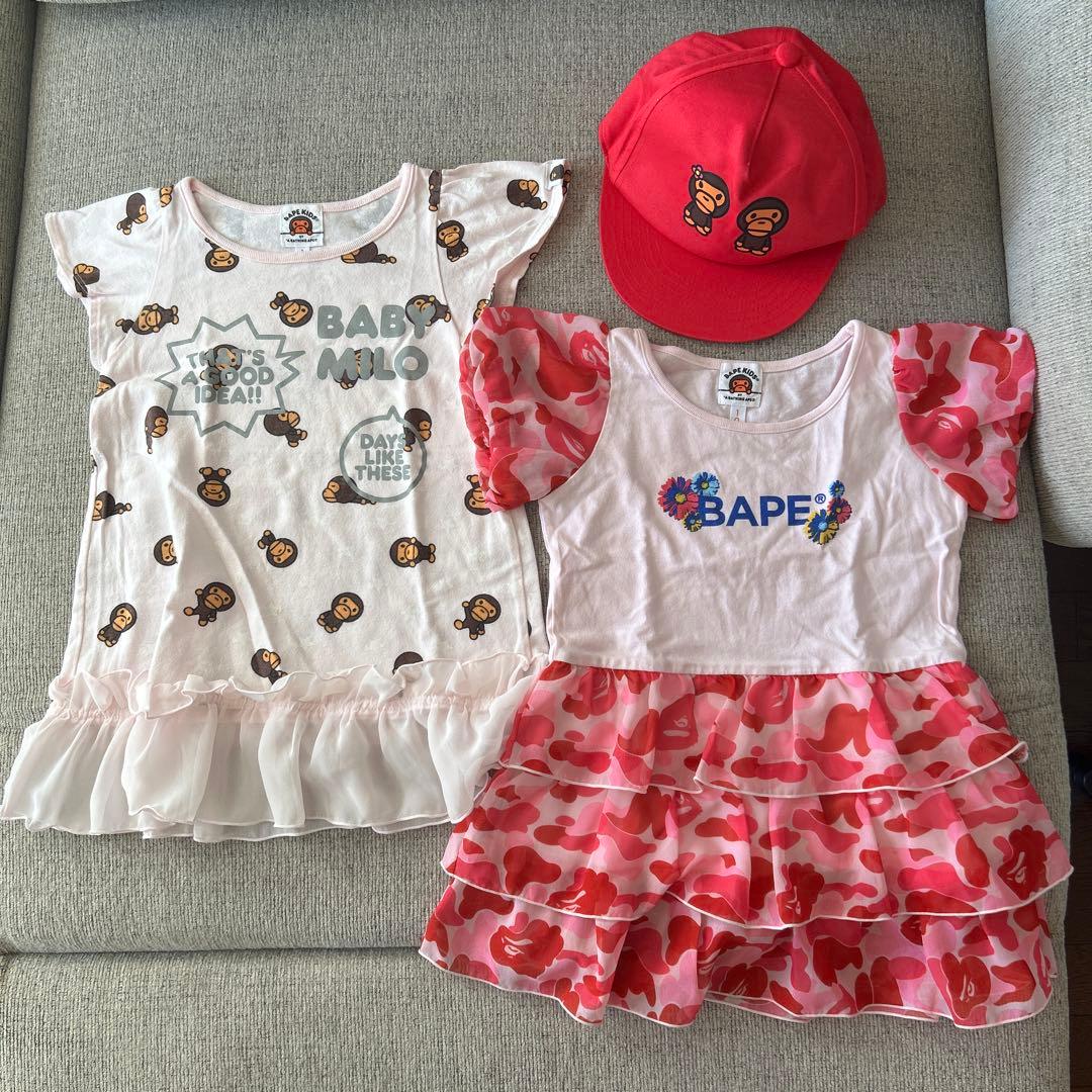 【お買い得 】BAPE KIDS ワンピース +キャップ 3点セット100正規品 org.jpg
