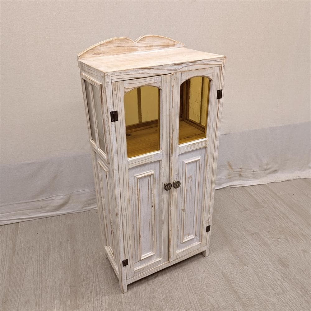 展示品　レトロガラス　シャビー　ハンドメイド　キャビネット　飾り棚　フレンチ　B B-COMPANY/ビーカンパニー シャビー ブルー キャビネット 収納棚