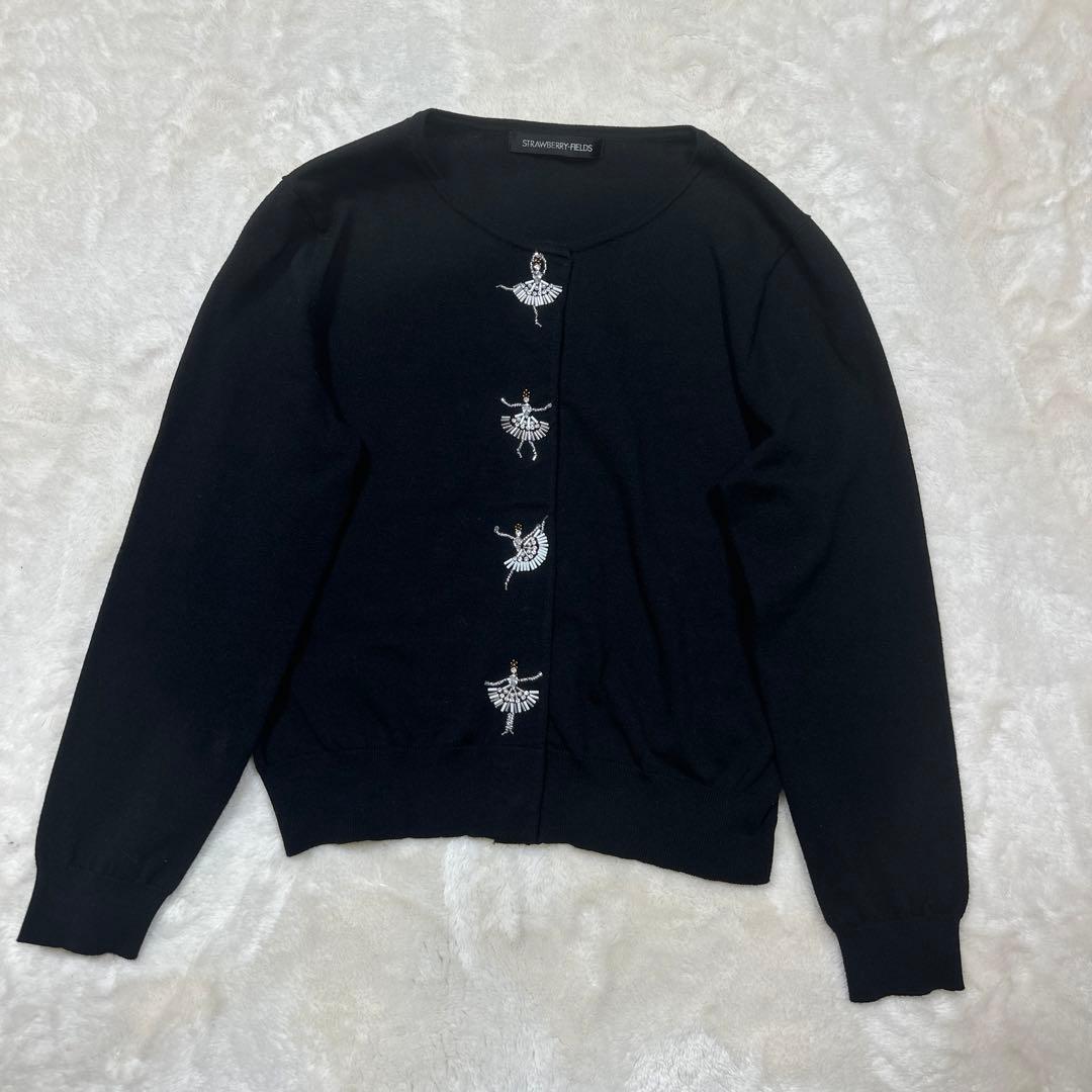 ストロベリーフィールズ バレエモチーフ ビジューカーディガン 黒