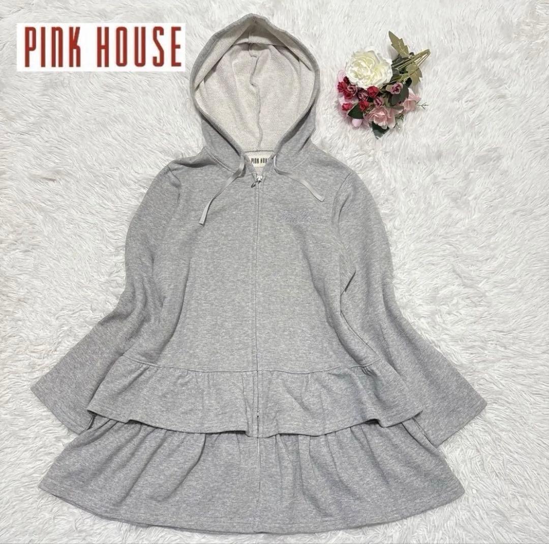 ピンクハウス 裾フリル チュニックパーカー フード ペプラムパーカー F