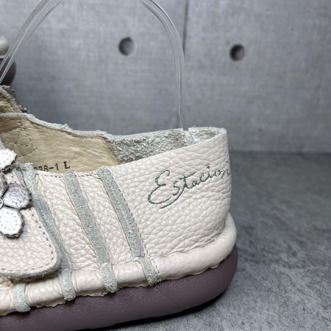極美品【エスタシオン】お花 レザーメリージェーン/厚底/フラワー