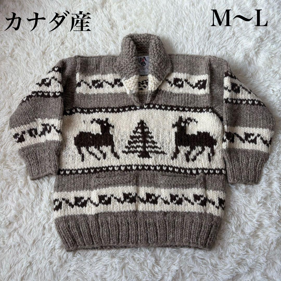 極美品 本場カナダ製 カウチンセーター ニット トナカイ柄