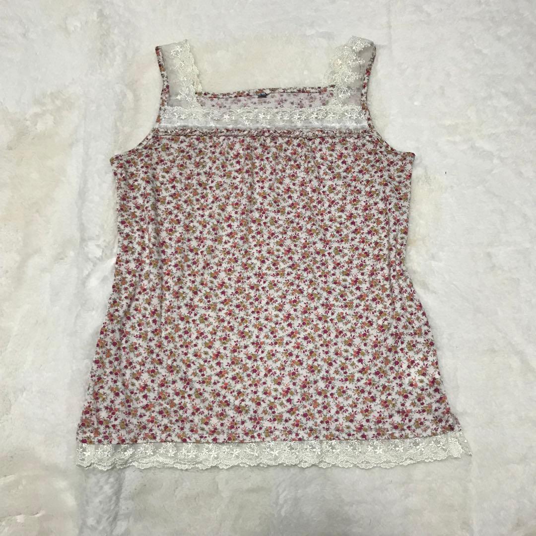 y2k フェアリーコア 姫ギャル 花柄 レース タンクトップ L 森ガール