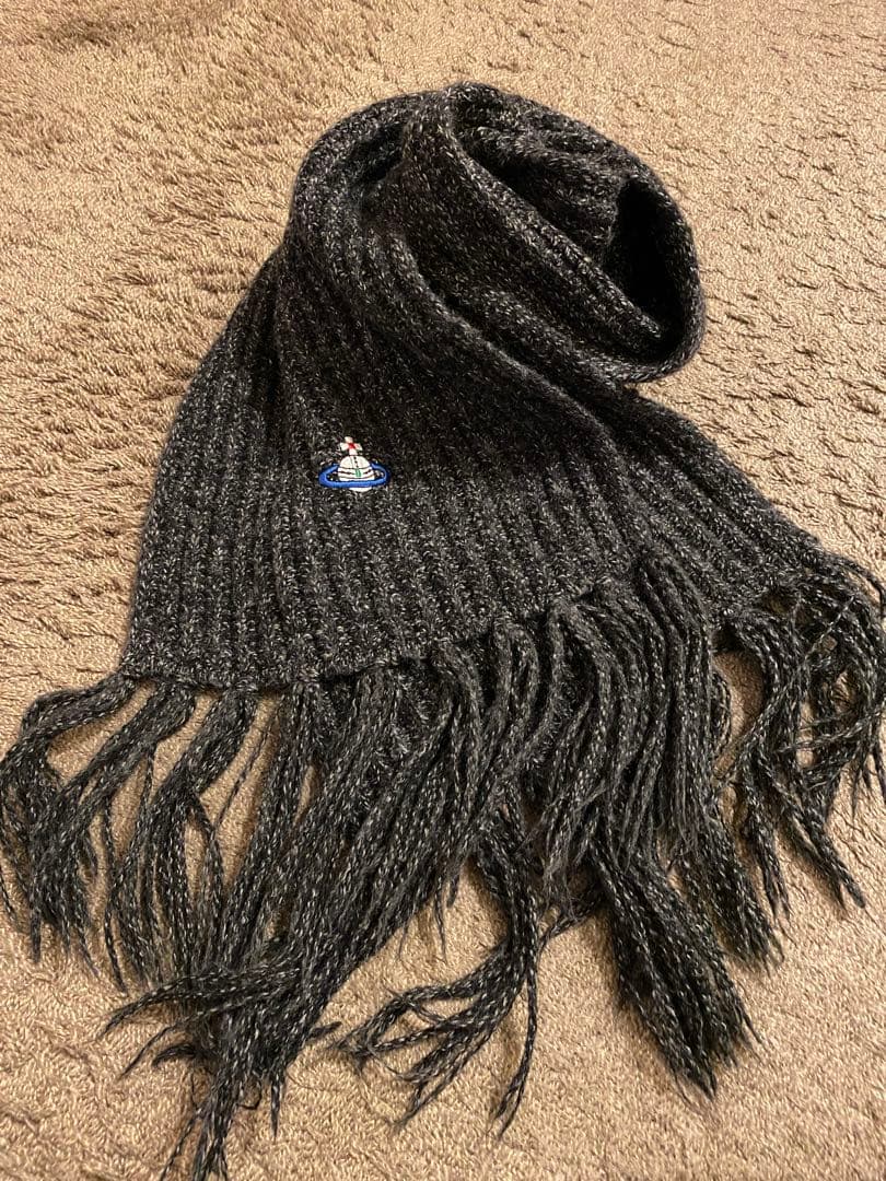 ヴィヴィアンウエストウッド リブ編みロングマフラー ダークグレー