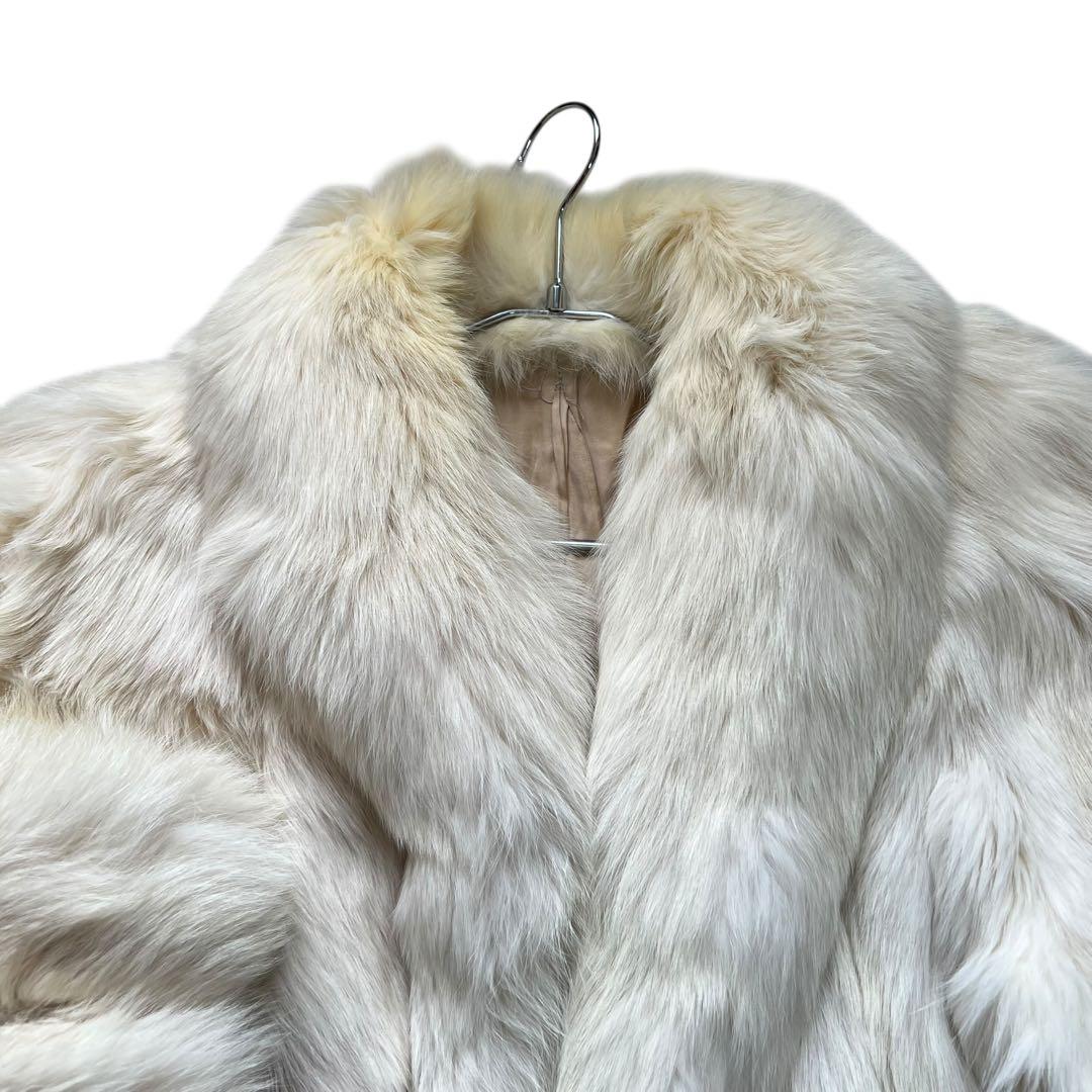 肉厚◎ 着丈80cm シャドーフォックス ファーコート 毛皮 白狐 XL相当
