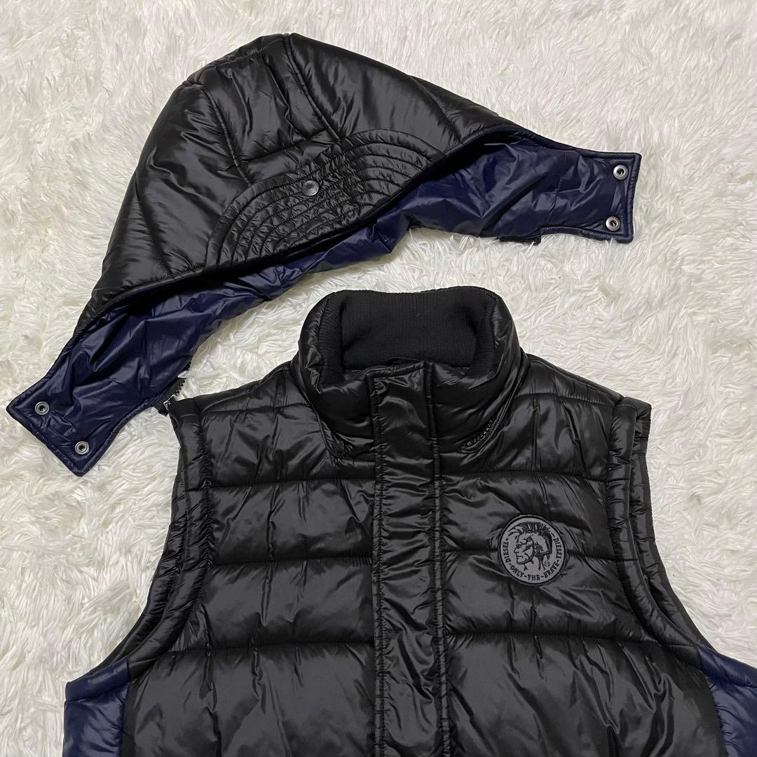 極美品 DIESEL フーディ中綿ベスト ブレイブマン ワッペン 2way 黒
