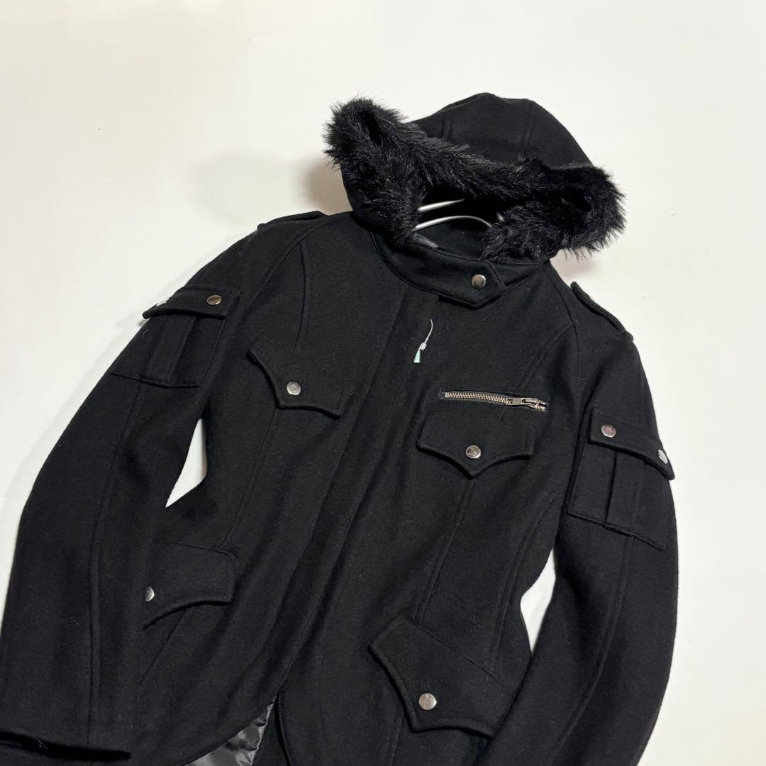 BPN ブラックピースナウ 黒 燕尾 ファー・フーディ コート M - メルカリ