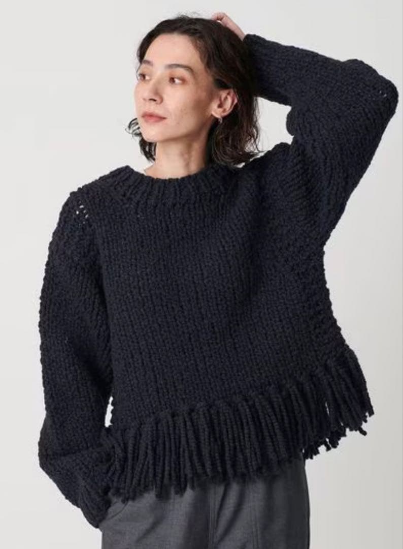 完売品beauty&youth 別注　IRONINGフリンジ ニットネイビー セール】【別注】＜IRONING＞フリンジ ニットプルオーバー（ニット