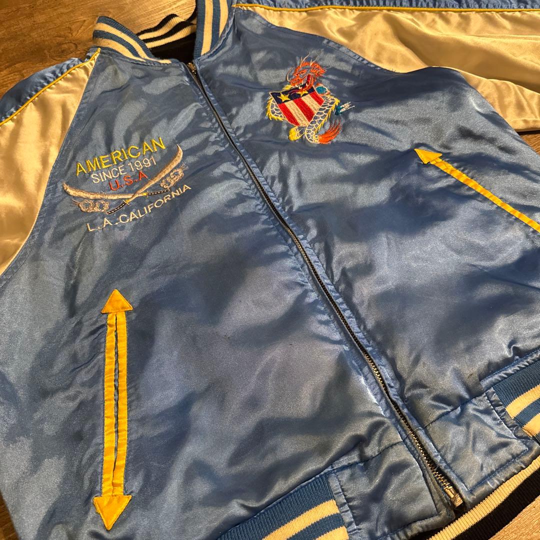 90s Shoot One 別珍 リバーシブル スカジャン サテン ベロア M