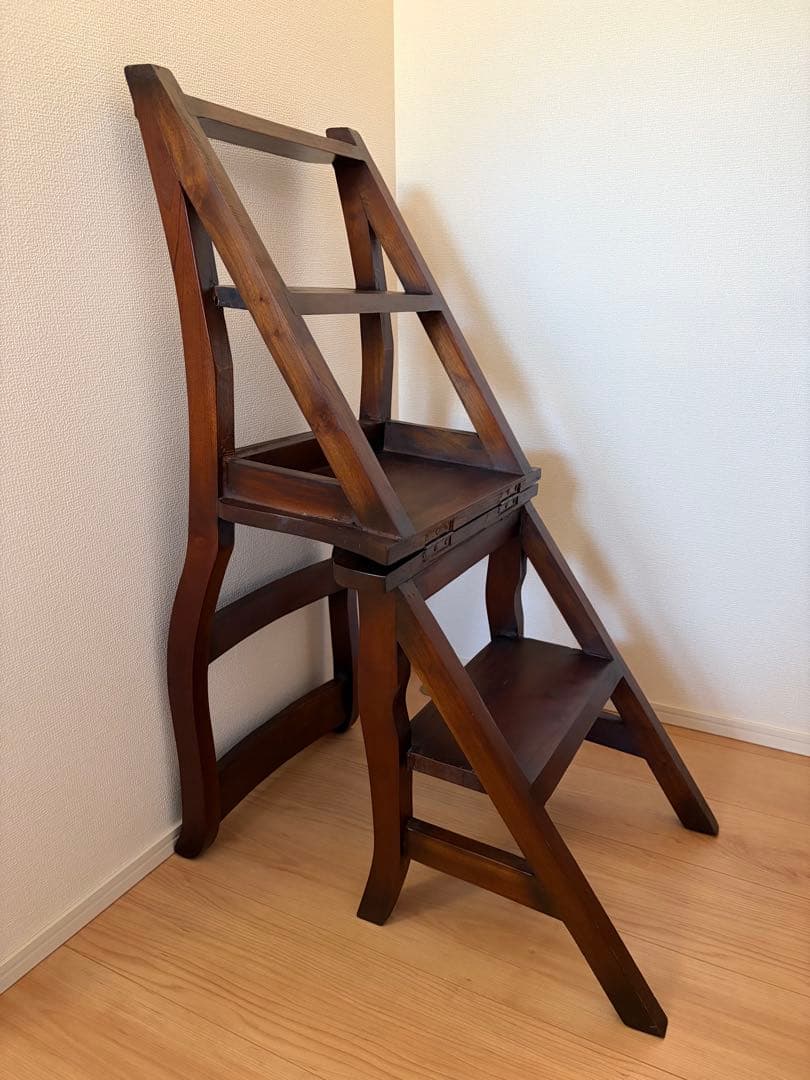 レア☆ヴィンテージ マホガニー 無垢材 ステップ チェア 踏み台 木製