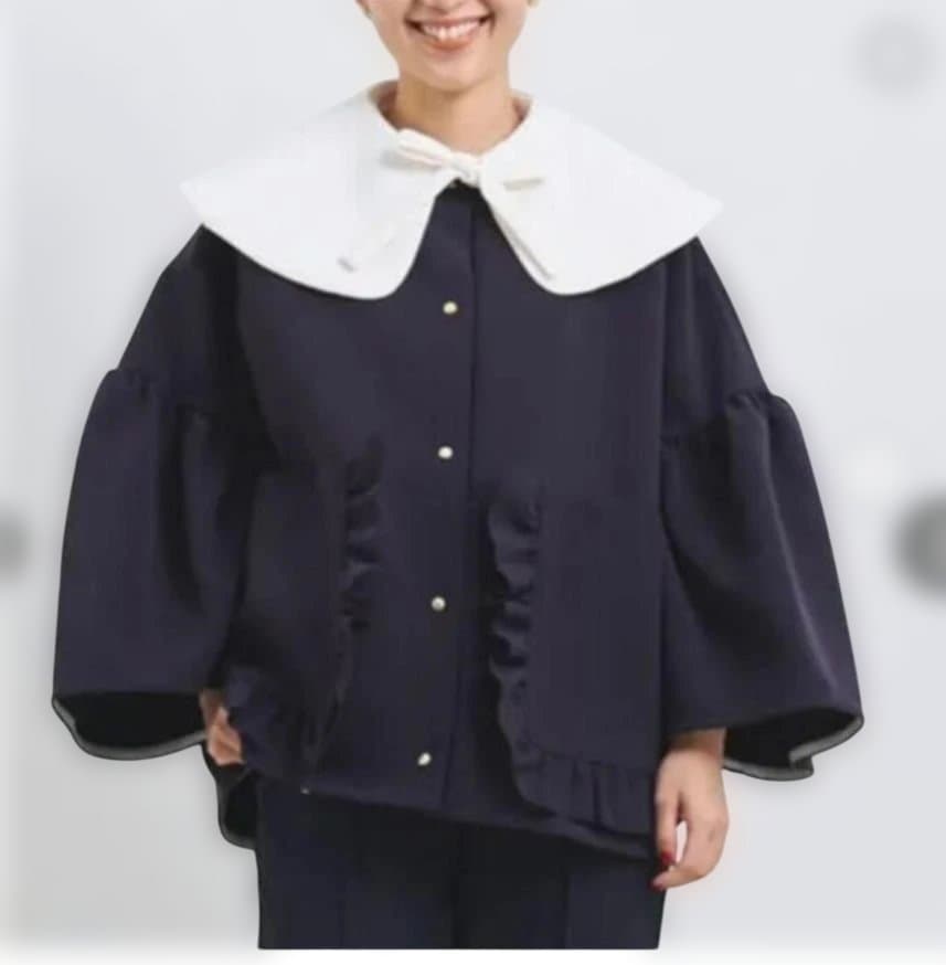 まま様専用】yori ポケットフリルジャケット ネイビー - メルカリ