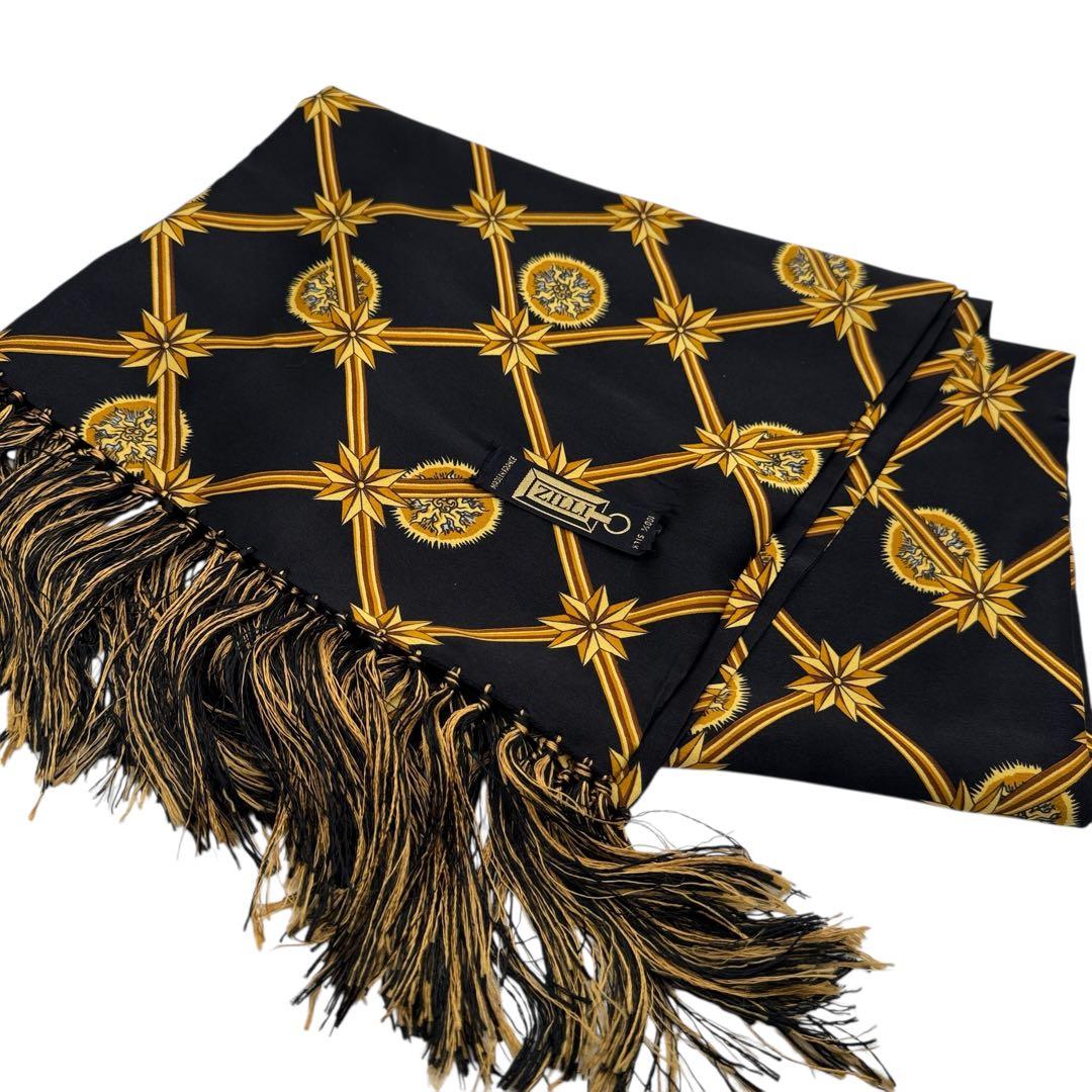 ほぼ未使用タグ付き ZILLI シルク100% 大判ストール マフラー 総柄 ZILLI／ジリー シルクストール サマーストール マフラー 男女兼用